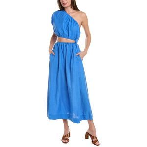 NWT FARM Rio One-Shoulder Linen-Blend Dress